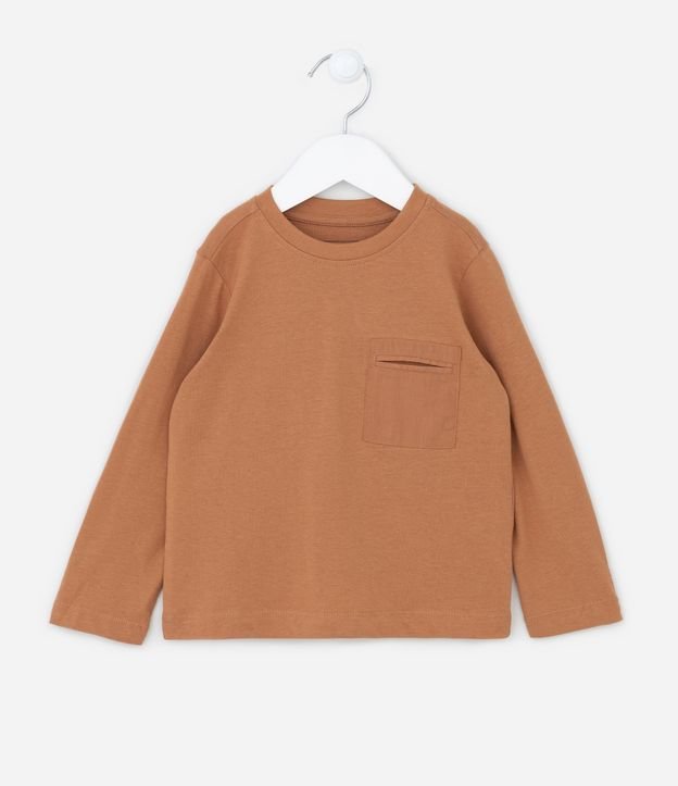 Camiseta Infantil Manga Longa com Bolso Frontal - Tam 1 a 5 anos