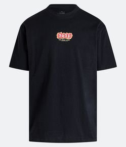 Camiseta Relaxed com Silk e Estampa de Caveira