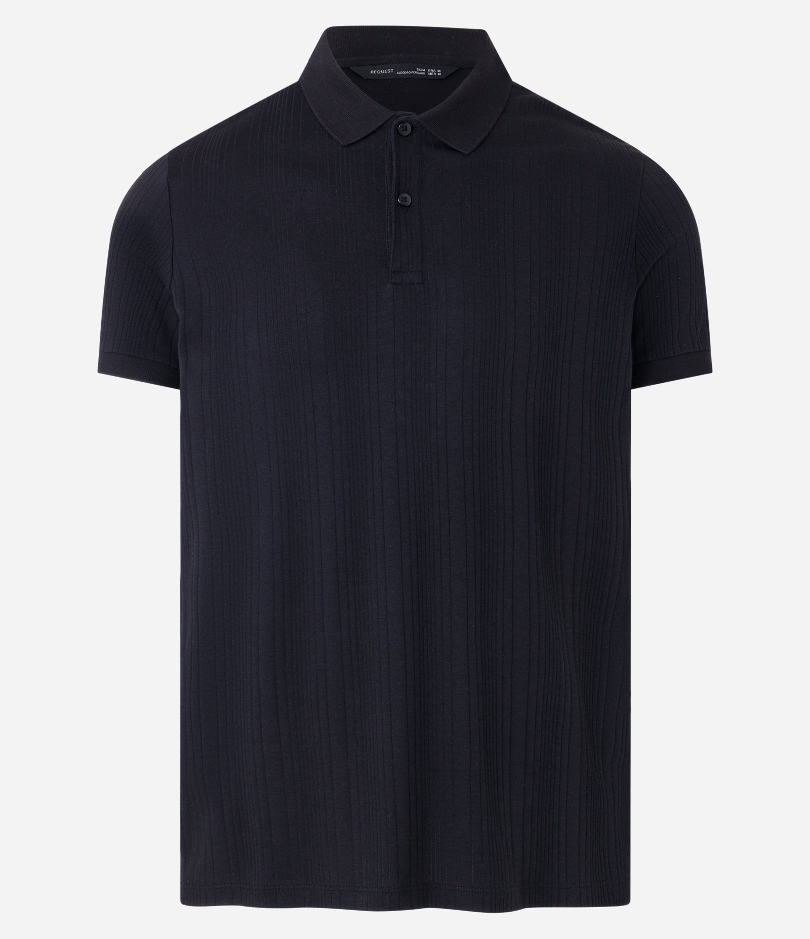 Camiseta Polo Slim em Algodão com Botões e Textura Riscada Preto 5