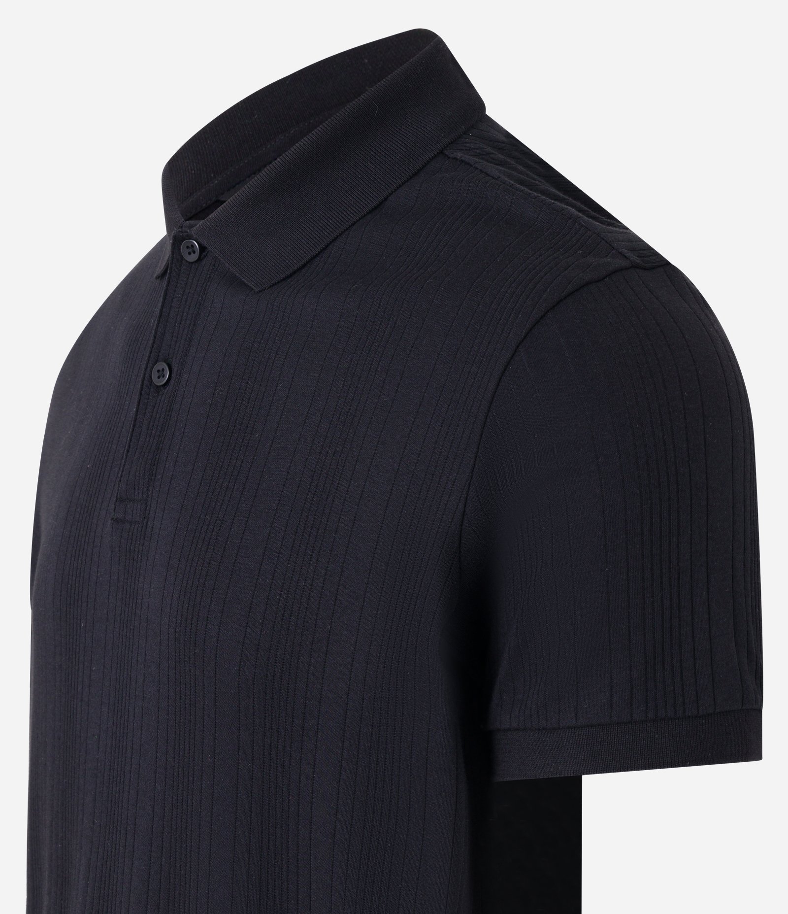 Camiseta Polo Slim em Algodão com Botões e Textura Riscada Preto 6