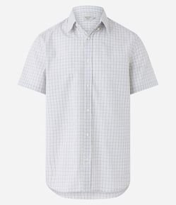 Camisa Manga Curta em Tricoline com Estampa Xadrez Grid