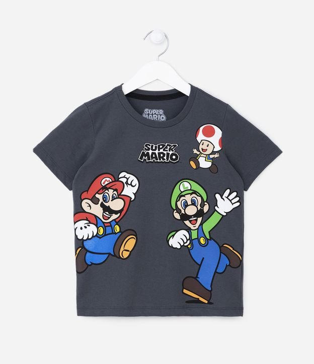 Camiseta Infantil com Estampa do Super Mário e do Luigi - Tam 4 a 10 anos Cinza 1