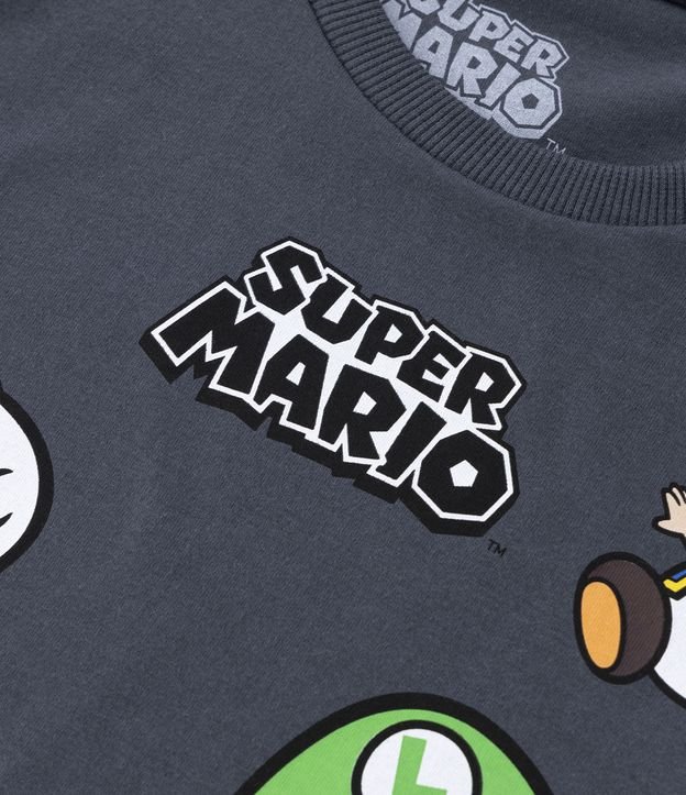 Camiseta Infantil com Estampa do Super Mário e do Luigi - Tam 4 a 10 anos Cinza 3