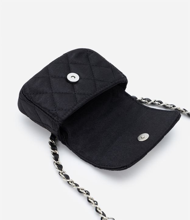 Bolsa Mini Bag Transversal em PU com Pedrarias e Textura Matelassê Preto 4