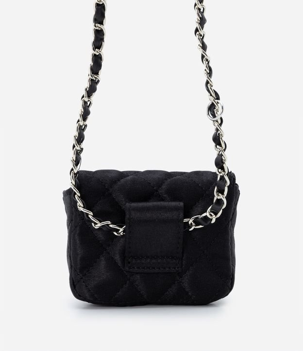 Bolsa Mini Bag Transversal em PU com Pedrarias e Textura Matelassê Preto 5