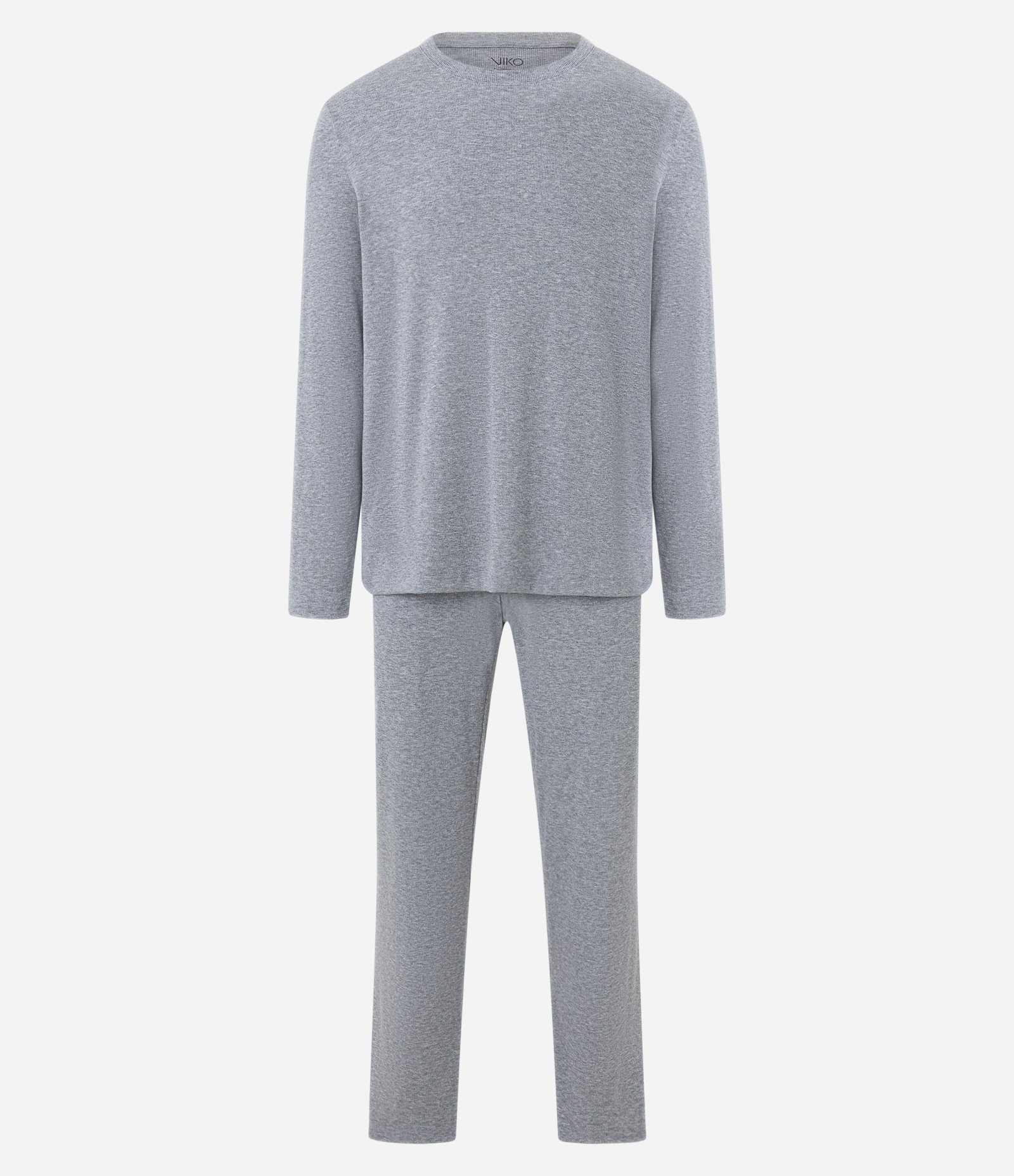 Pijama Longo com Textura Canelada Cinza Mescla 5