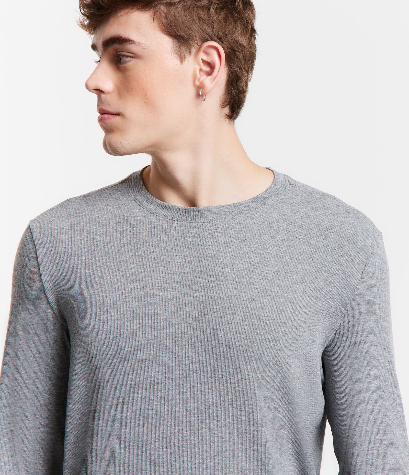 Pijama Longo com Textura Canelada Cinza Mescla 3