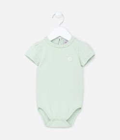 Body Infantil em Ribana com Rendinha na Gola e Estampa de Flor - Tam 0 a 18 Meses