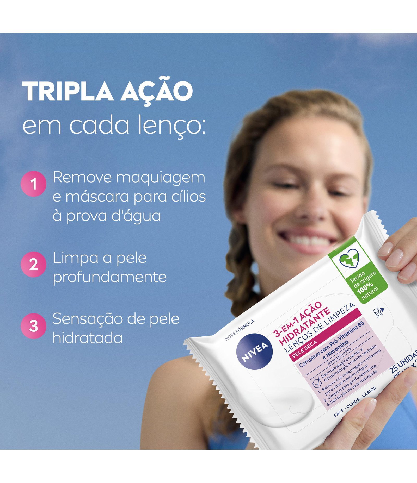 Lenços de Limpeza Facial Ação Hidratante 3 em 1 Nivea  U 4