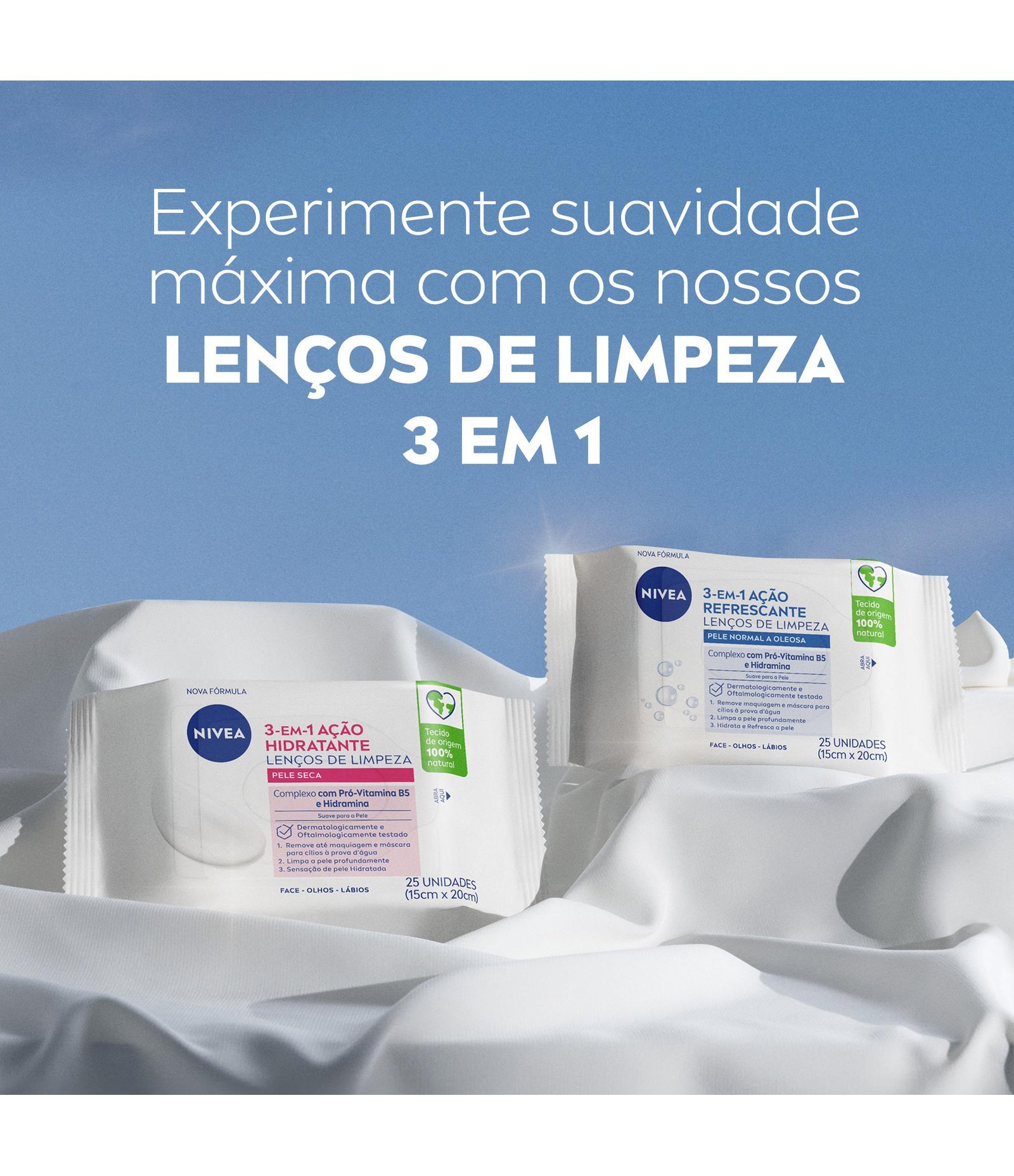 Lenços de Limpeza Facial Ação Hidratante 3 em 1 Nivea  U 9