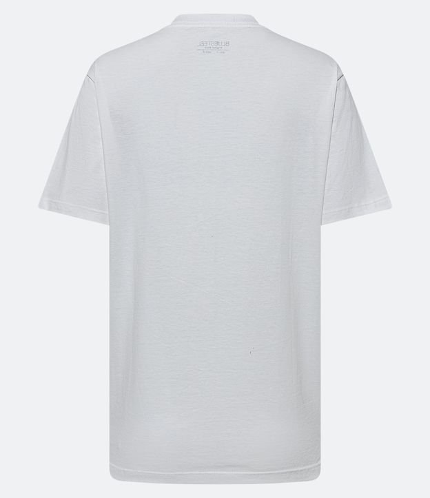 Camiseta Alongada em Meia Malha com Estampa de Ursinho e Lettering Happy Branco 6