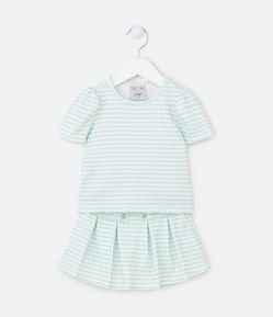 Conjunto Infantil com Estampa Pied de Poule e Pregas - Tam 1 a 5 Anos