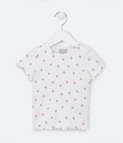 Blusa Infantil Canelada com Estampa de Moranguinhos e Frufru - Tam 1 a 5 Anos