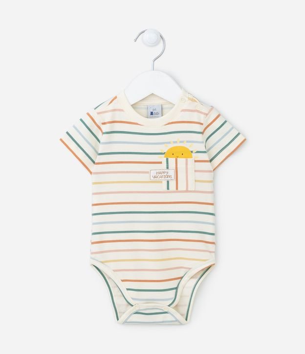 Body Infantil Listradinho com Bolsinho e Solzinho - Tam 0 a 18 meses