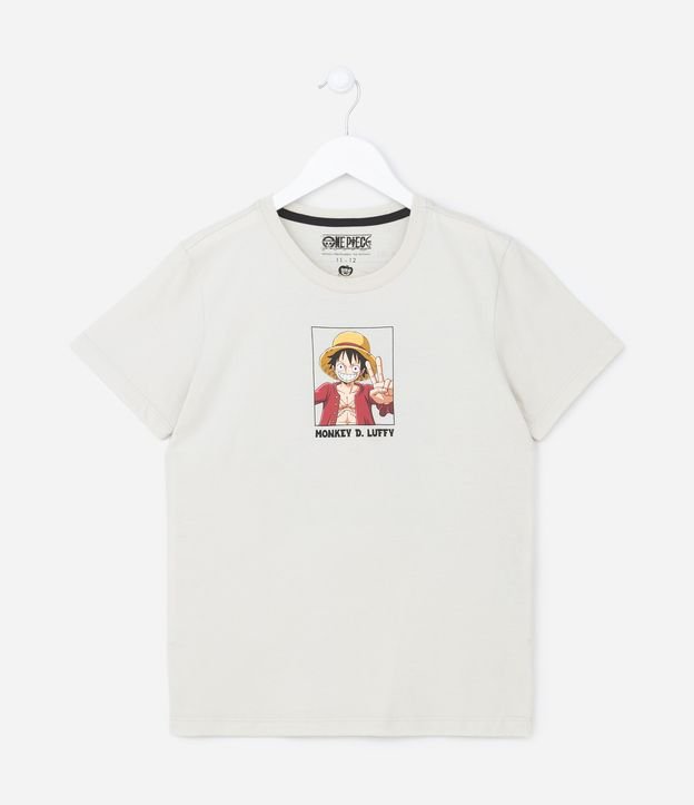 Camiseta Infantil com Estampa do One Piece Frente e Costas - Tam 5 a 14 anos Bege 1