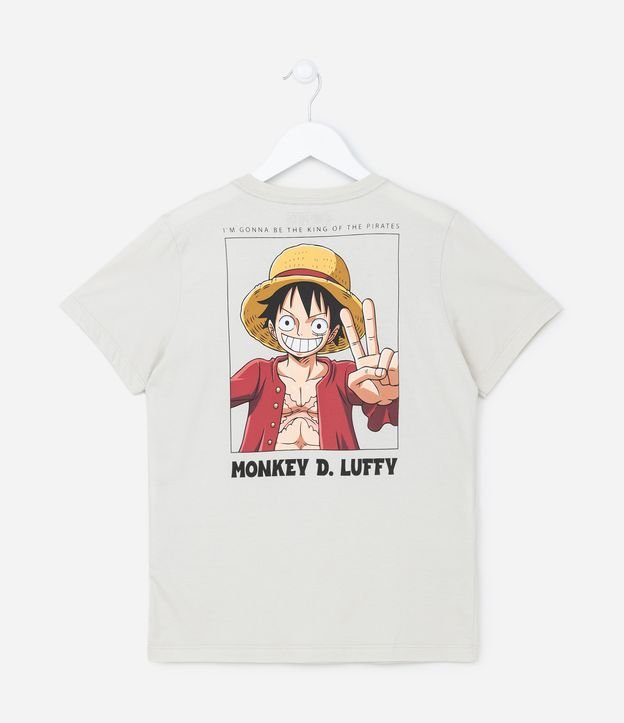 Camiseta Infantil com Estampa do One Piece Frente e Costas - Tam 5 a 14 anos Bege 2