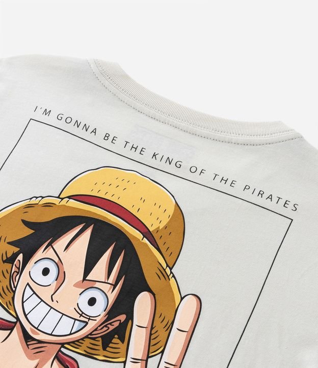 Camiseta Infantil com Estampa do One Piece Frente e Costas - Tam 5 a 14 anos Bege 3