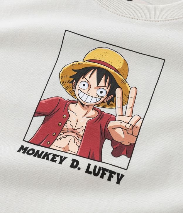 Camiseta Infantil com Estampa do One Piece Frente e Costas - Tam 5 a 14 anos Bege 4