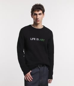 Suéter em Tricô Leve com Letras Bordadas