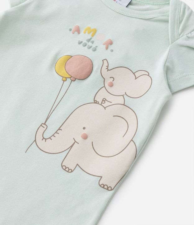 Body Infantil com Estampa de Elefantes e Balões - Tam 0 a 18 meses Verde 6