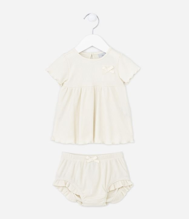 Conjunto Infantil Canelado com Lacinho Aplicado - Tam 0 a 18 meses