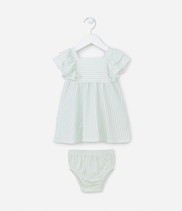 Vestido Infantil Texturizado com Estampa Listradinha - Tam 0 a 18 meses Verde 1