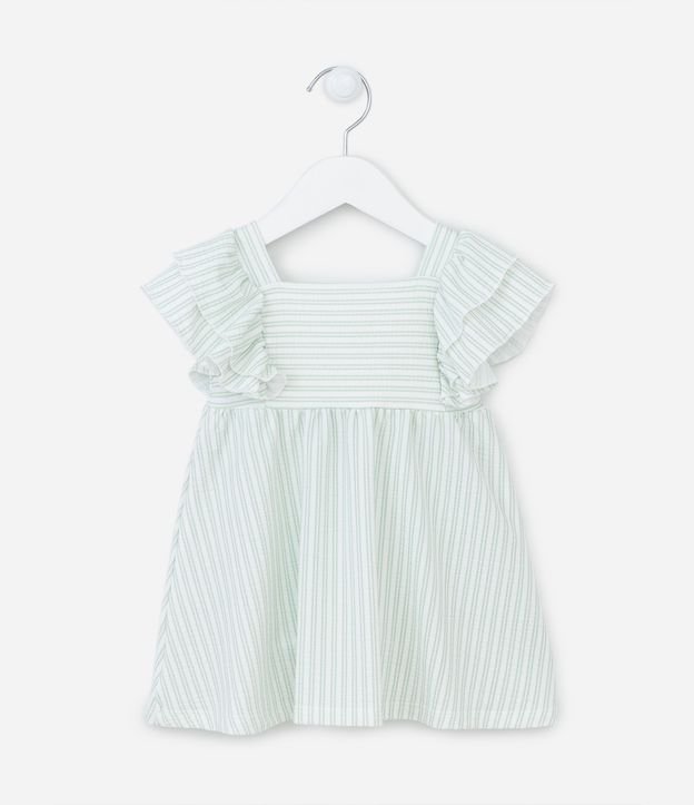 Vestido Infantil Texturizado com Estampa Listradinha - Tam 0 a 18 meses Verde 2