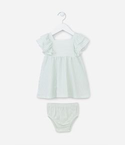 Vestido Infantil Texturizado com Estampa Listradinha - Tam 0 a 18 meses