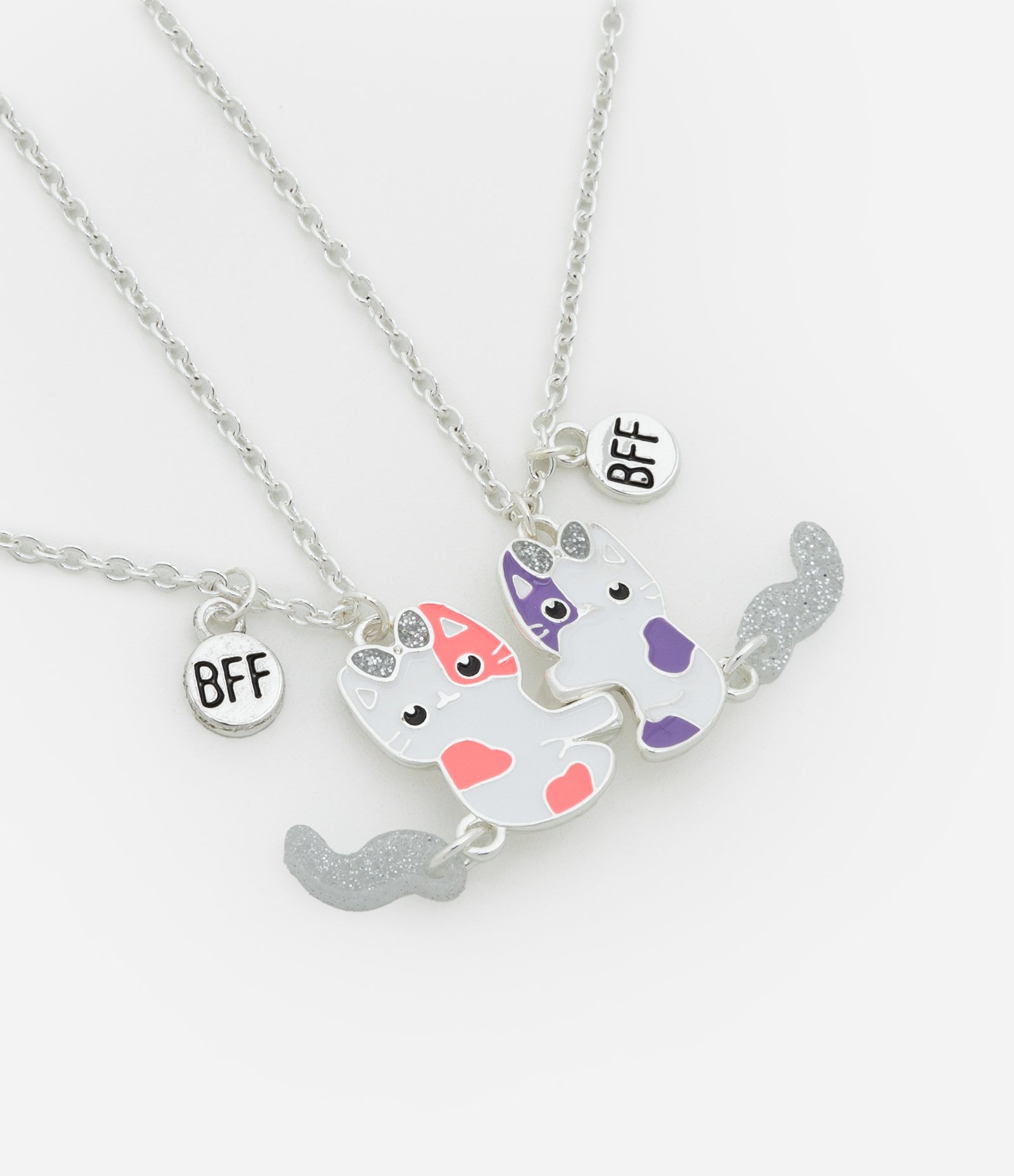Kit 02 Colares em Metal com Formato de Gatinhos BFF Prata 1