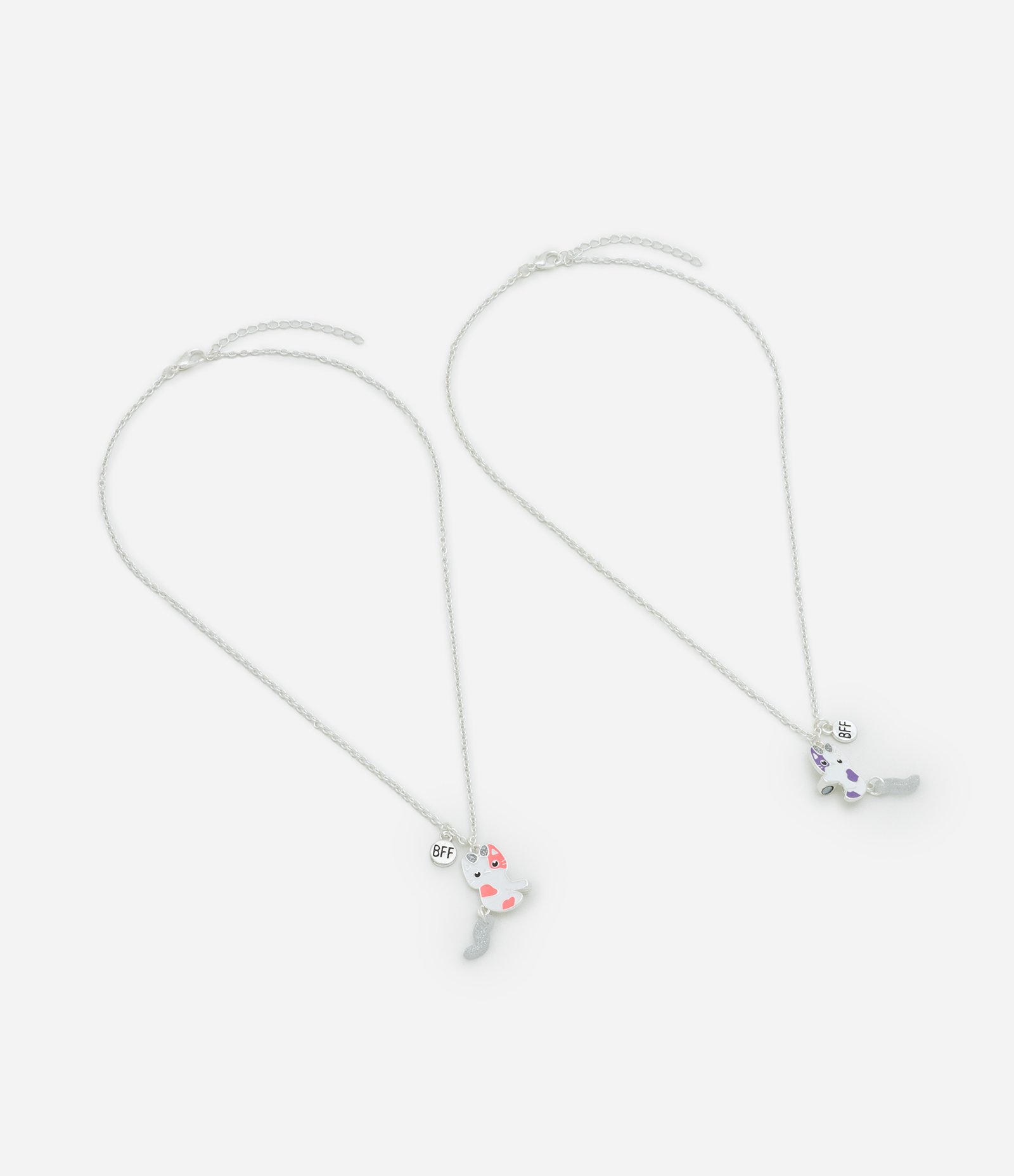 Kit 02 Colares em Metal com Formato de Gatinhos BFF Prata 2