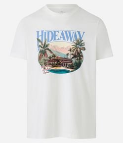 Camiseta Regular em Algodão com Estampa de Paisagem Hideway