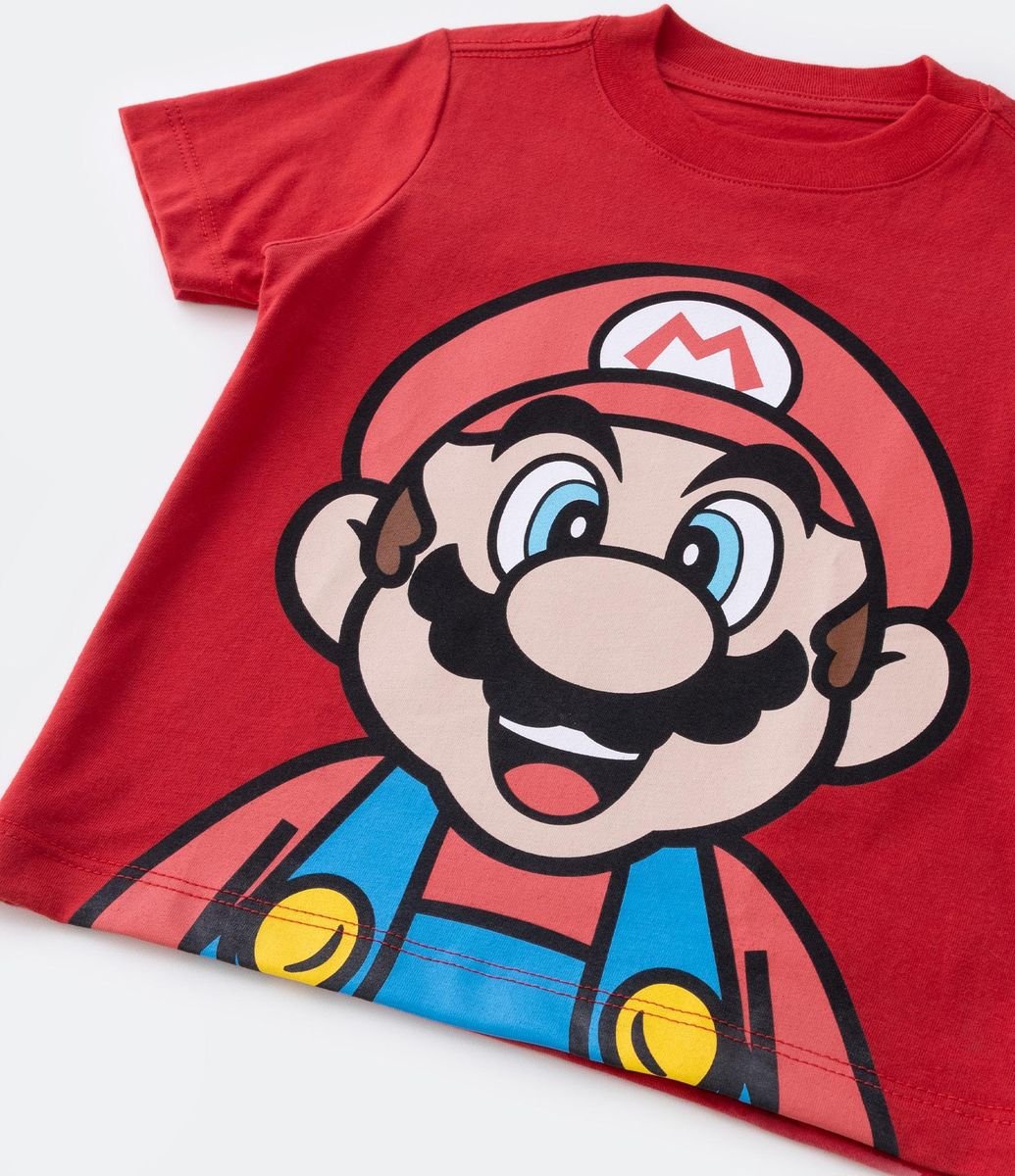 Camiseta Infantil com Estampa do Mario Bros - Tam 3 a 10 Anos Vermelho