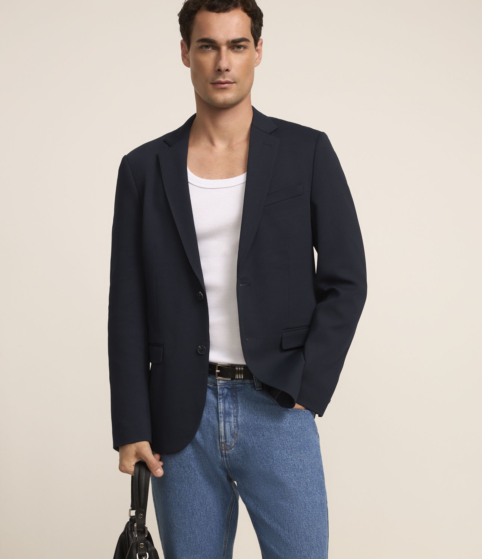 Blazer em Tricoline com Leve Textura Azul Marinho 1