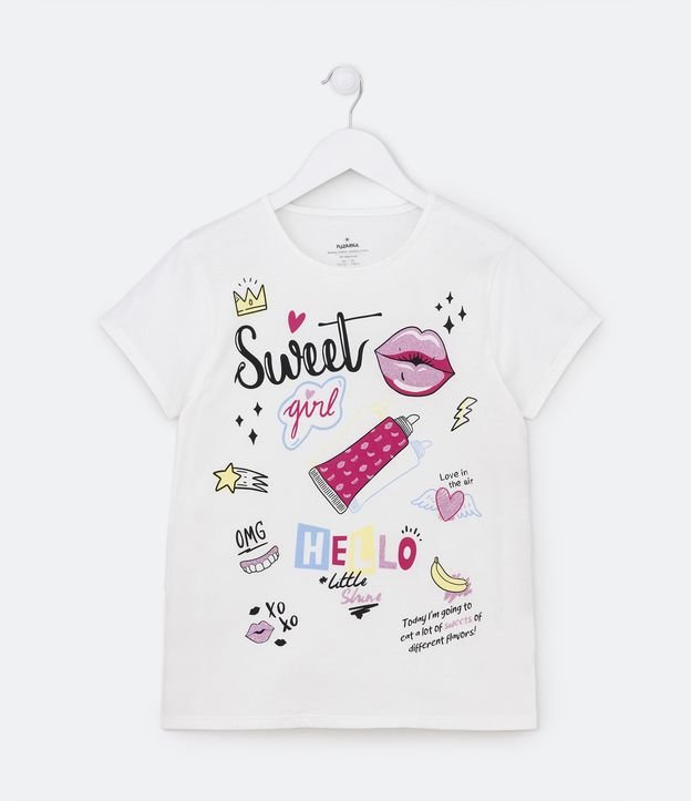 Camiseta Infantil com Estampa Sweet Girl - Tam 5 a 14 Anos - Cor: Branco - Tamanho: 9-10