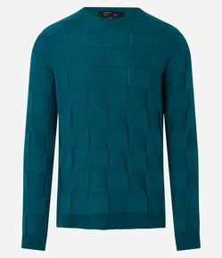 Suéter Slim em Tricô com Textura Quadriculada