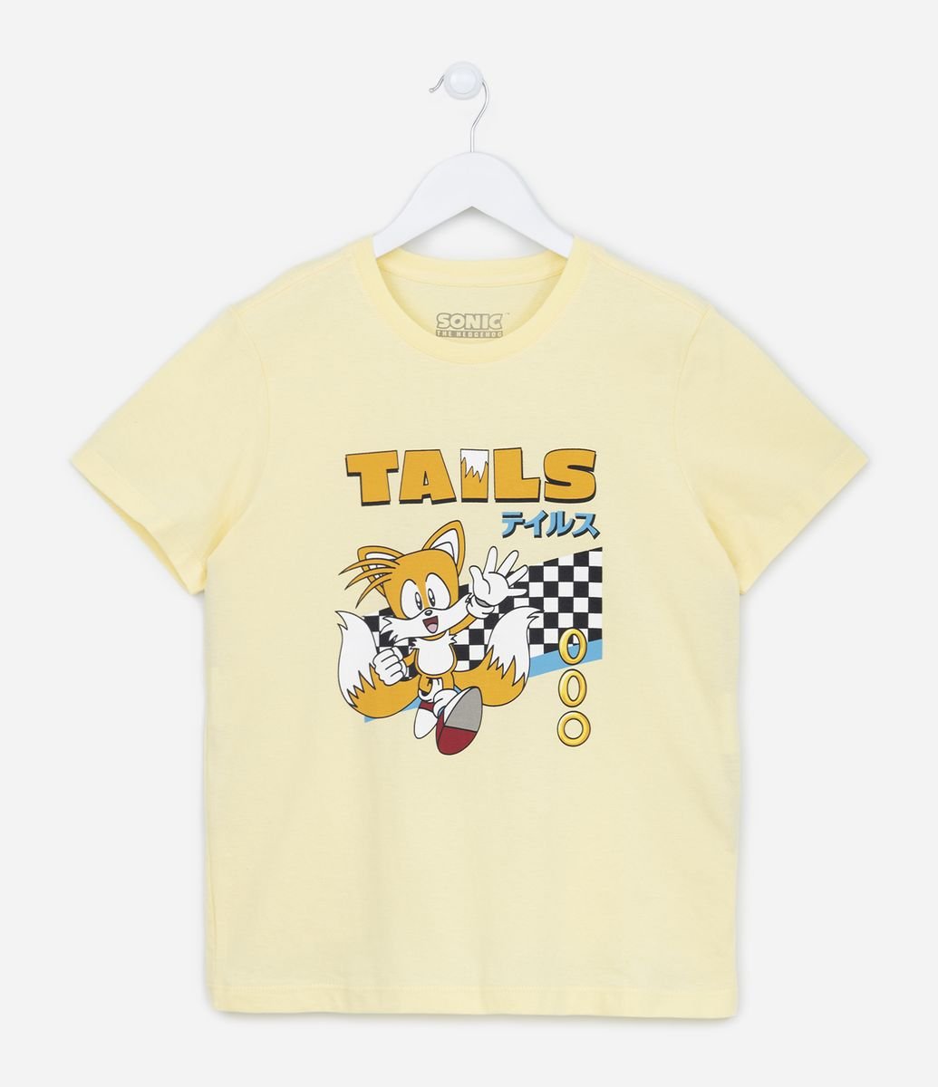 Camiseta Infantil Estampa Tails Turma Sonic Com Máscara - Tam 4 a 12 Anos  Amarelo