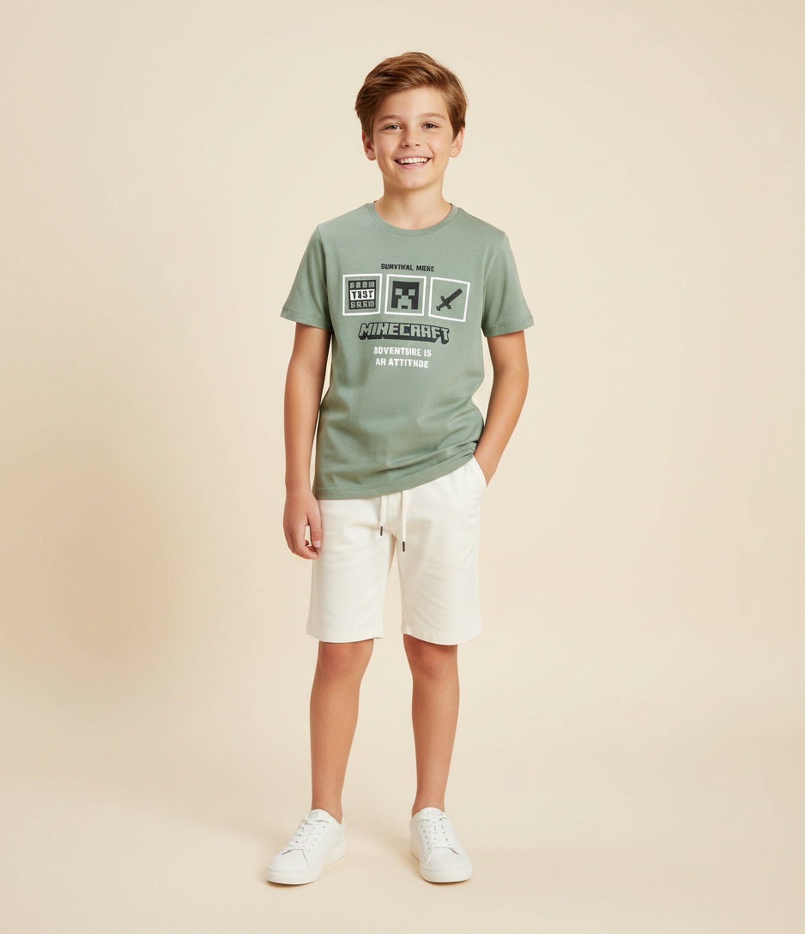 Camiseta Infantil com Estampa Minecraft - Tam 5 a 14 Anos Verde 1