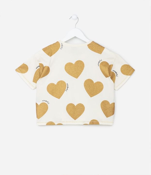 Blusa Cropped com Estampa de Corações com Glitter e Paetê - Tam 5 a 14 Anos