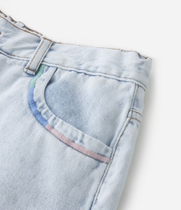 Short Cintura Alta Infantil em Jeans com Bordados - Tam 5 a 14 anos Azul 3