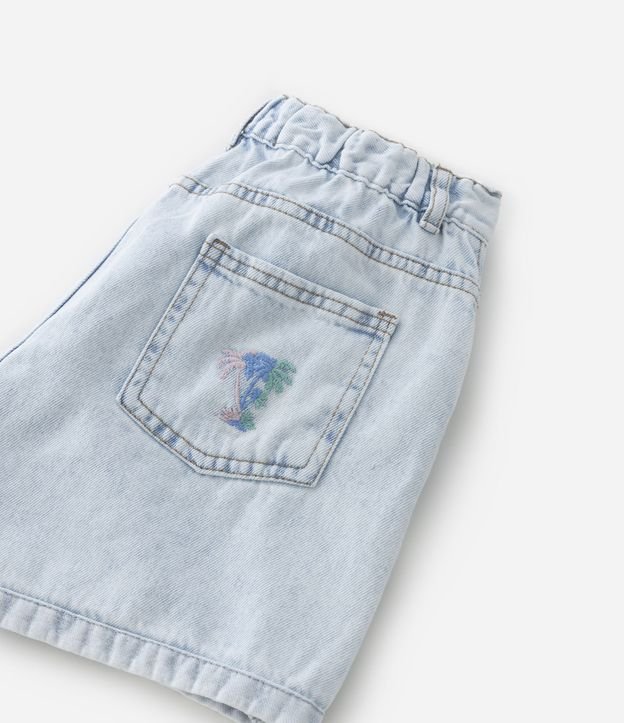 Short Cintura Alta Infantil em Jeans com Bordados - Tam 5 a 14 anos Azul 4