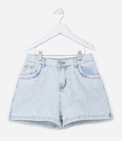 Short Cintura Alta Infantil em Jeans com Bordados - Tam 5 a 14 anos
