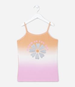 Regata Infantil com Estampa Dip Dye e Flor com Glitter - Tam 5 a 14 anos