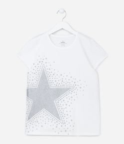 Blusa Infantil em Meia Malha Estampa de Estrela com Glitter - Tam 5 a 14 Anos