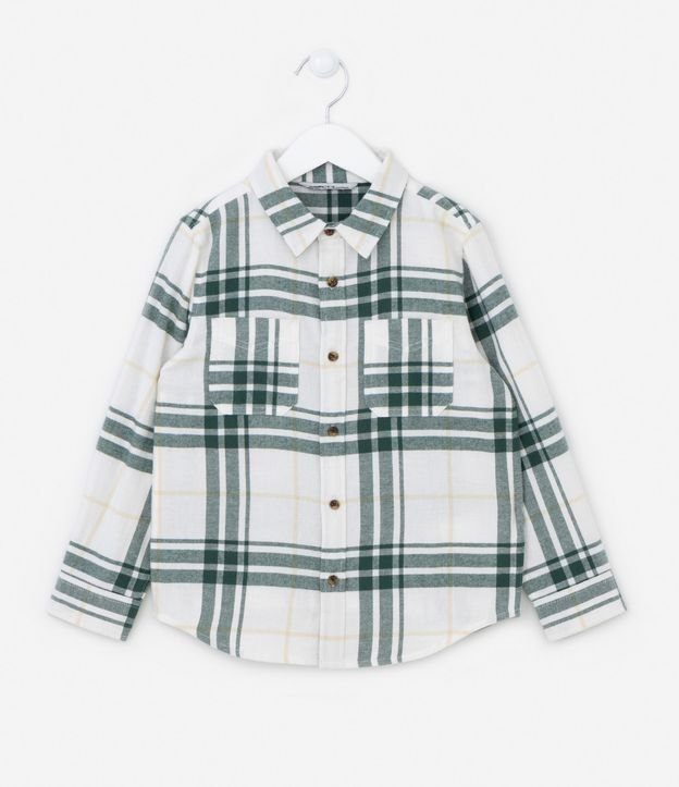 Camisa Infantil em Tricoline Xadrez com Bolsinhos - Tam 5 a 14 anos