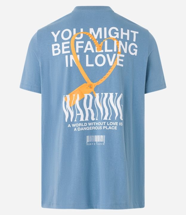 Camiseta Regular em Meia Malha com Estampa Coração de Lacre e Lettering Azul Médio 7