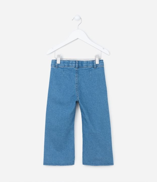 Calça Wide Leg Jeans Infantil com Bolsinhos e Barra Desfiada - Tam 1 a 5 anos Azul 2