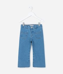 Calça Wide Leg Jeans Infantil com Bolsinhos e Barra Desfiada - Tam 1 a 5 anos