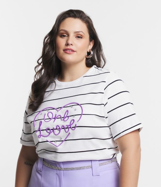 Blusa Feminina Listrada Plus Size Manga Curta