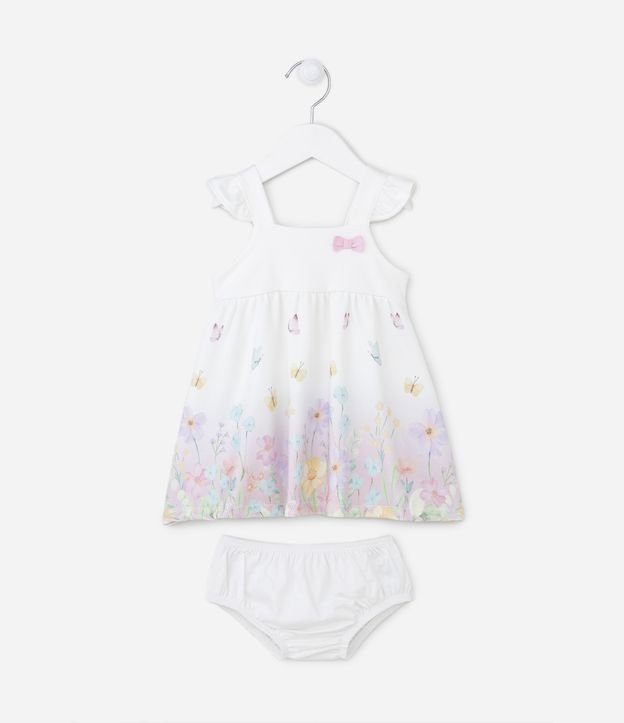 Vestidinho Infantil com Lacinho e  Florezinhas Estampadas - Tam 00 a 18 Meses