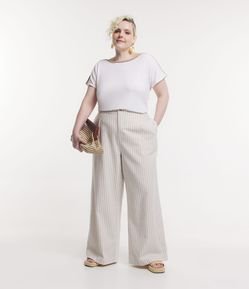 Calça Pantalona em Linho Listrado Curve & Plus Size
